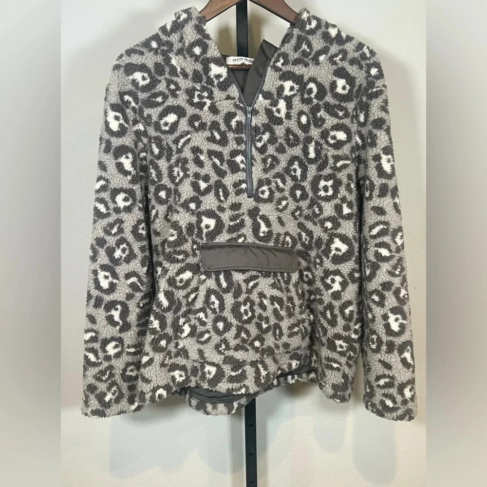 Crazy Train Grey Cheetah Sherpa‎ Hoodie